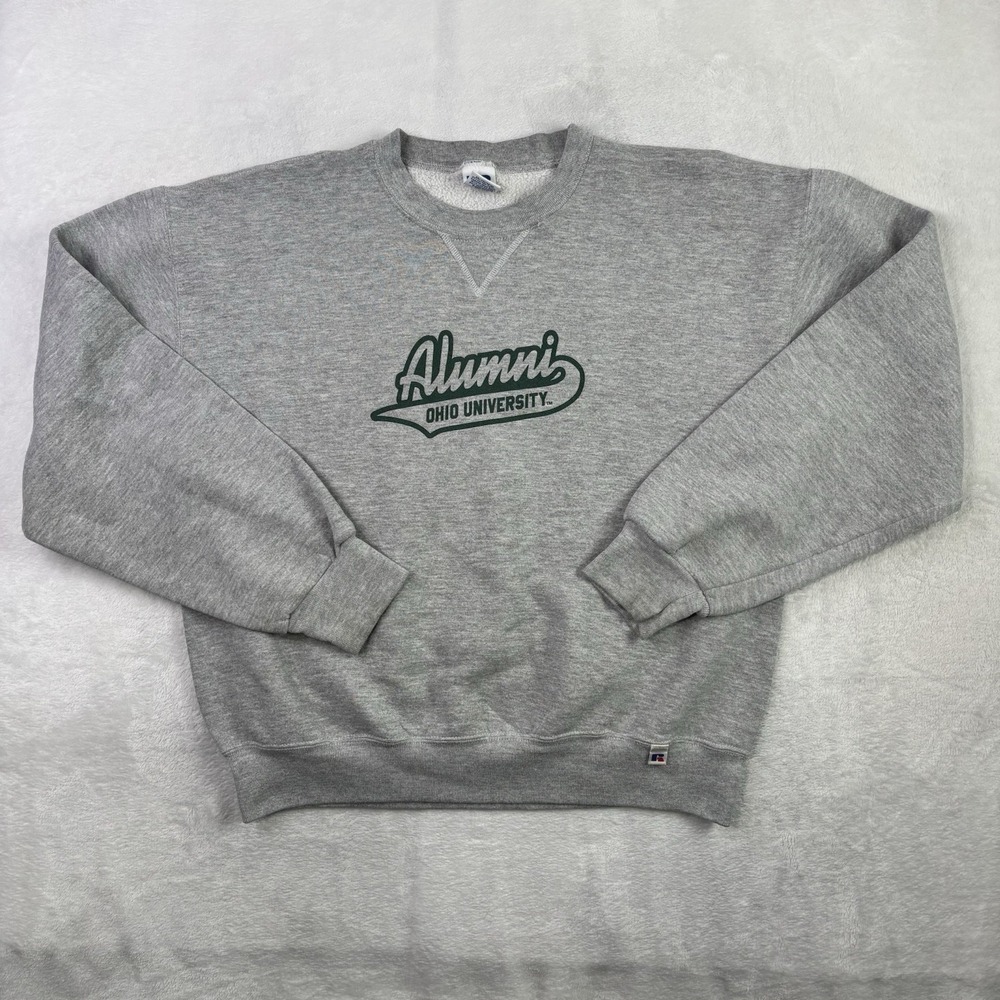 VTG Russell Athletic Ohio University Alumni Grey Pullover LS Fleece Sweatshirt L